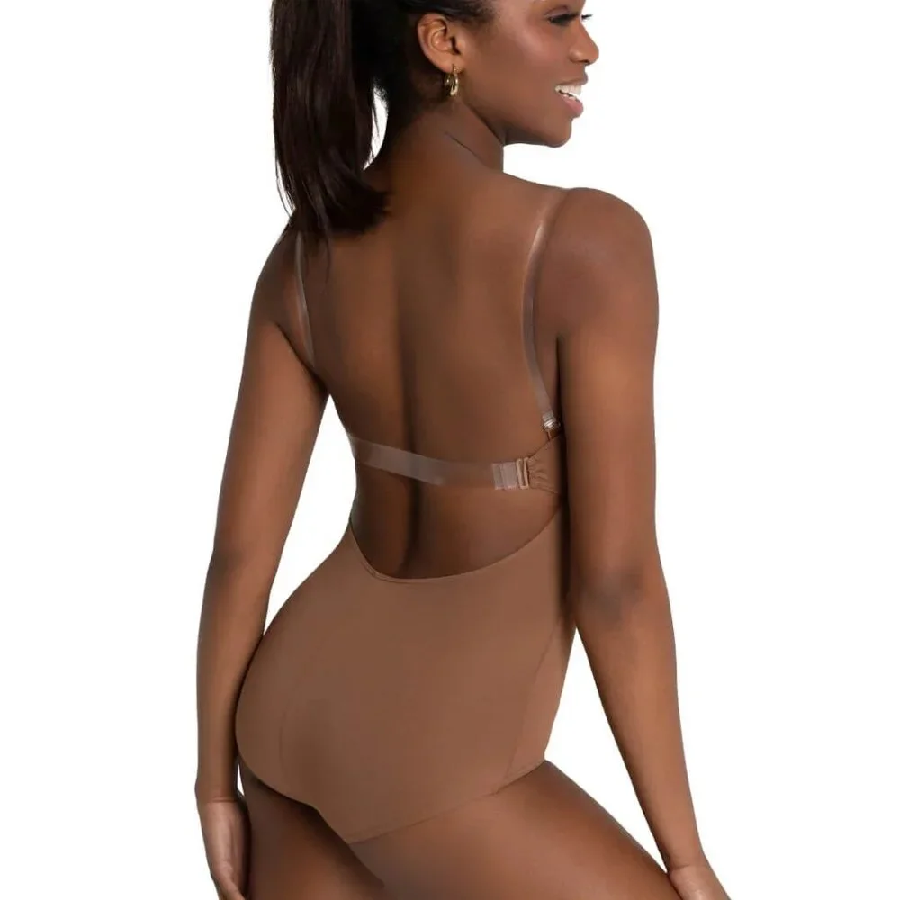 Capezio Clear Strap Dance Leotard XS SA & LA Costume Padded Body Liner Tan Brown - Picture 4 of 6